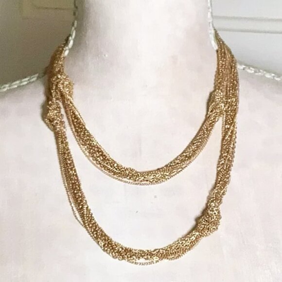 EL by Erica Lyons Gold Tone Long Knotted Statement Necklace 41-45 Inches Adjust - Picture 1 of 6